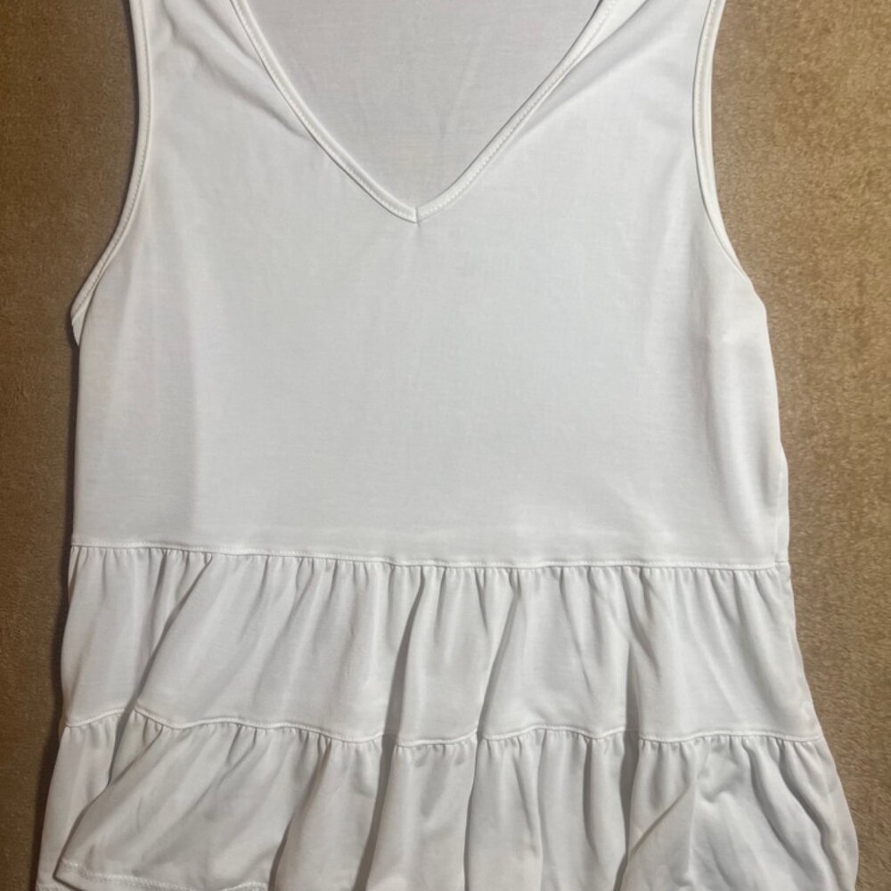 Green Envelope Los Angeles Women Large‎ White Tank Ruffled Bell Bottom Blouse